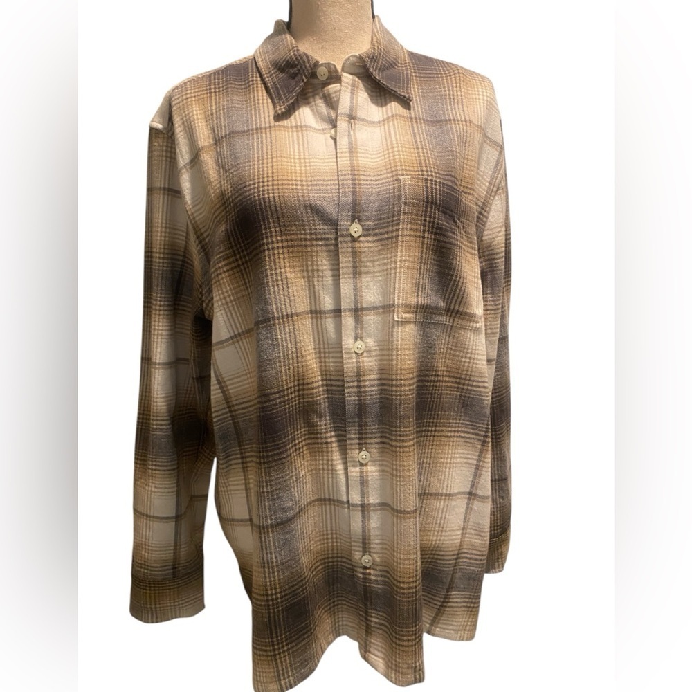 Madewell Men’s Flannel Button Down Plaid Shirt Brown Tan New medium - Picture 1 of 10
